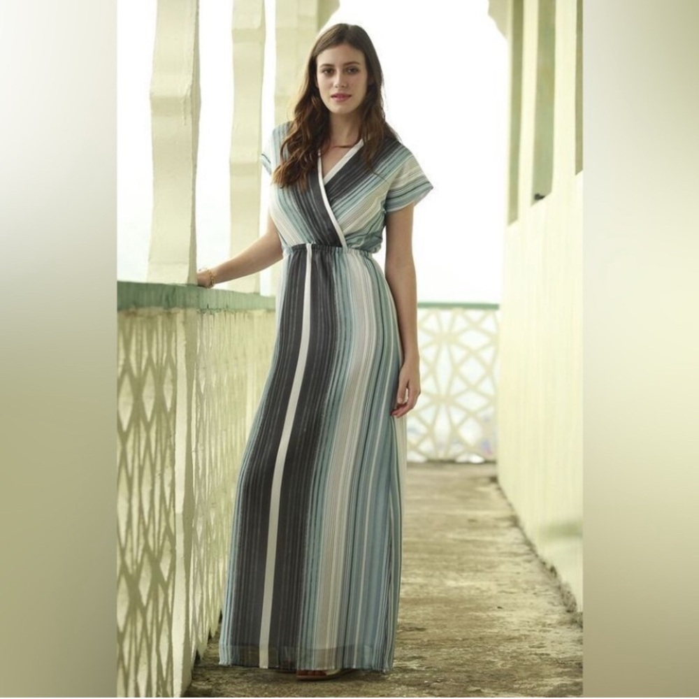 Shabby Apple Waterfall Striped Chiffon Striped Maxi Dress